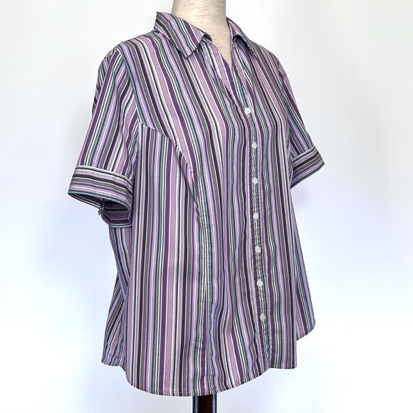 Liz & Me Purple Striped Button Down Shirt 16W - Picture 2 of 7